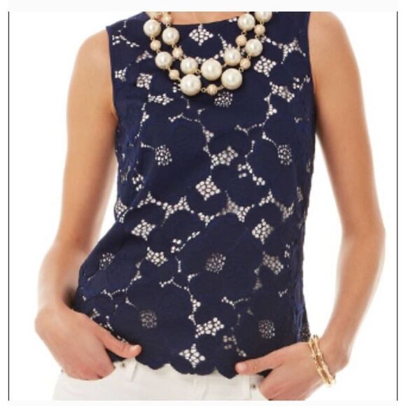 Lilly Pulitzer Iona Lace Overlay Sleeveless Top Size Medium - Picture 1 of 7